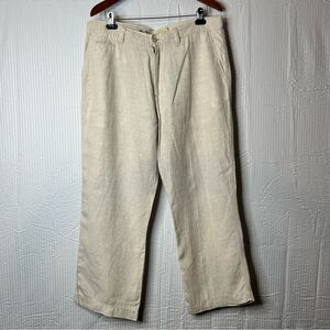 Vintage Y2K Old Navy Beige 100% Linen Flat Front Drawstring Chinos Size 34X30
